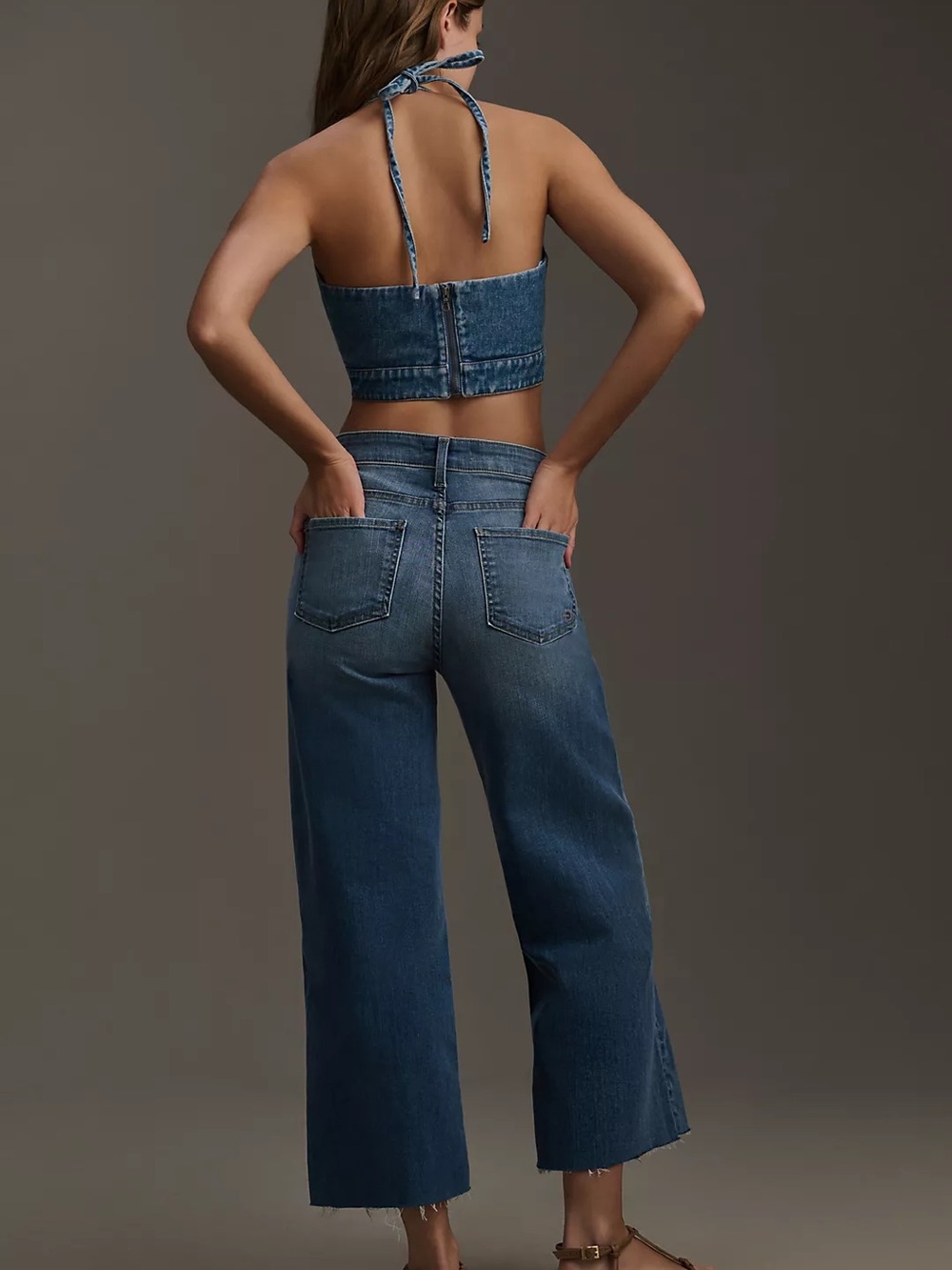 Fidelity Denim Mid-Blue Wide-Leg Cropped jeans. Size 31 - Picture 4 of 8